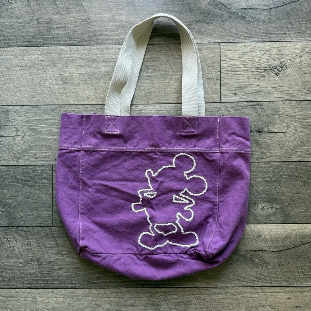 Vintage Disney World Mickey Mouse Silhouette Embroidered Canvas Tote‎ Bag Purple